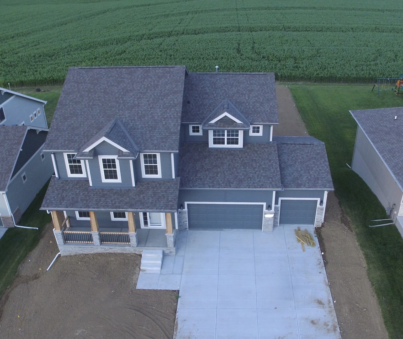 Front aerial view of a residential home